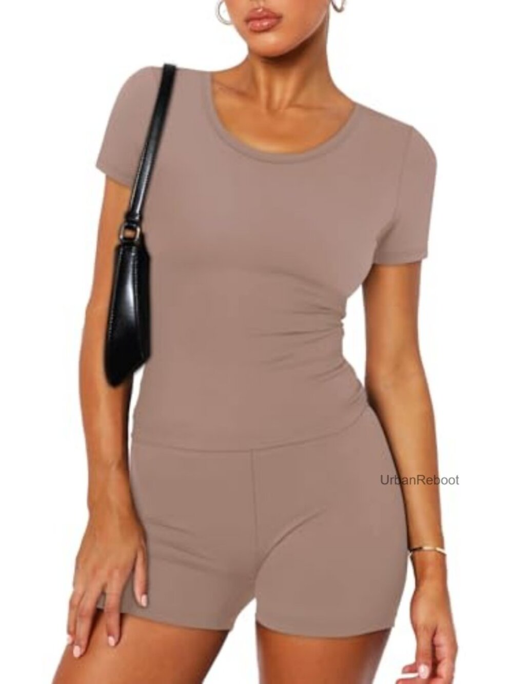 Two Piece Set Women Summer Short Sleeve Tee High Waisted Shorts Workout Set